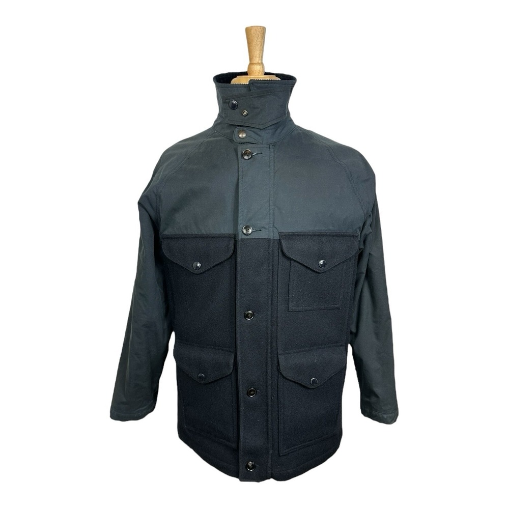 Polo Ralph Lauren Blue Wax Canvas Wool Paneled Men Thick VTG Field Jacket Size M